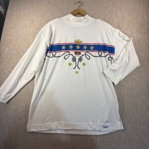 VINTAGE Melbourne Classix White Nautical Anchor Star Mock Neck Long Sleeve 80's